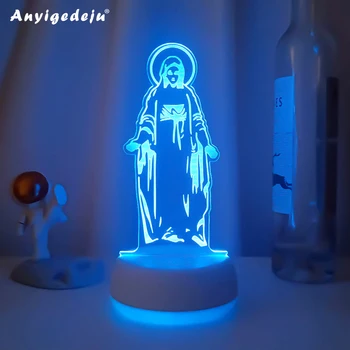 Творческа 3D Моделиране на Дева Мария, лека нощ, USB, 7 цвята, Визуална Промяна, Светодиодна Настолна лампа 