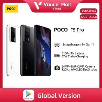 Глобалната версия на POCO F5 Pro 5G 8GB 256GB Мобилен Телефон Snapdragon 8 + Gen 1 AMOLED Дисплей 120 Hz 64 MP Камера 67 W Бързо Зареждане