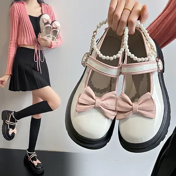 Дамски сладки обувки Mary Jane в платформата, Новост 2023 г., женски обувки с лък в стил 