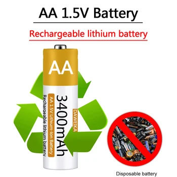 Батерия тип АА от 1,5 Литиево-йонна акумулаторна батерия тип AA 3400 mah Литиево-йонна батерия тип АА за мишка с дистанционно управление, малък вентилатор, Електрическа играчка