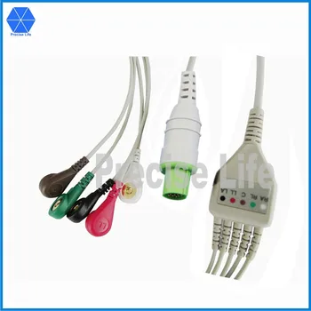 Съвместим ЕКГ кабел Hellige One piece с 5 извода с кръгли 10-пинов конектор AHA / IEC, цветови код