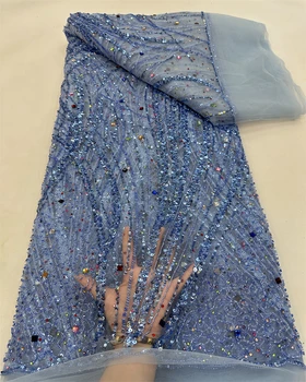 Африканска лейси плат 2023 година Висококачествена дантела с тежки мъниста Френска Нигерийская лейси плат за шивашки сватбената рокля на 5 ярда