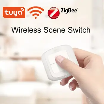 Sasha Wifi Zigbee 2 бандата на безжични ключове с 6 сцени на Интелектуална бутон за свързване на дистанционно управление Приложение за автоматизация на батерии