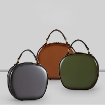 Ретро Малка кръгла Кожена чанта материал Може да бъде с едно рамо Диагонал кръст Чанта Apple Луксозни дизайнерски чанти с високо качество 2024 г.