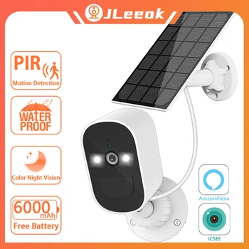 JLeeok 5-мегапикселова слънчева камера за видеонаблюдение WiFi външна IP камера за видеонаблюдение е Вградена камера с захранването от батерията iCSee