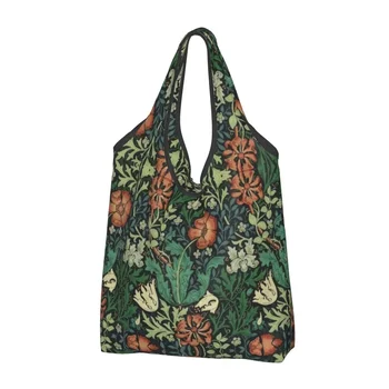 Забавна чанта за пазаруване с цветен модел на Уилям Морис Комптона в стил ар нуво, преносим текстил пазарска чанта през рамо