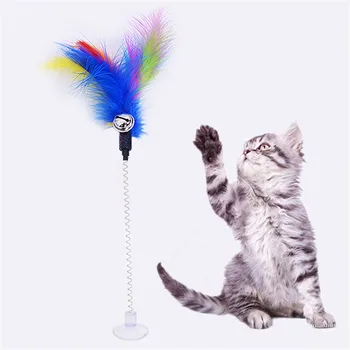 Играчки за домашни котки, пръчка от пера, пружинящая издънка с камбана, разтеглив пера, пръчка-закачка за котки, интерактивна забавна играчка за игри