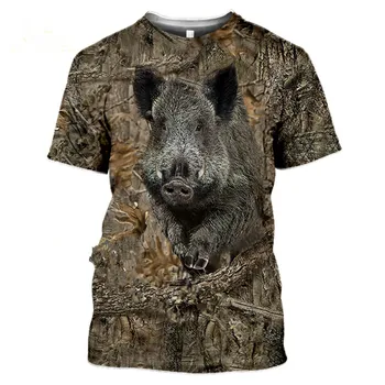 Камуфлаж ловни животни дива свиня 3D тениска летен отдих мъжка тениска градинска мода женски пуловер яке с къс ръкав