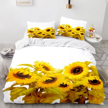 Комплект Постелки Sun flower Single Twin Full Queen King Size sunflower Bed Set Aldult Kid Bedroom Комплекти Пододеяльников за Пуховых Одеяла 3D Аниме 033