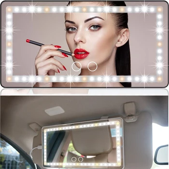 Сенника на колата, тоалетен огледало, Тоалетно огледало, перезаряжаемое огледало за грим с 3 режима на осветление, 60 светодиода, с регулируема яркост, Безжична закопчалка отзад