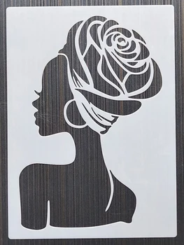 1 бр 21 *29 cm, Красиви Женски Шаблони за наслояване САМ, Стенни рисуване, за Оцветяване за албуми, Преге, Албум, Декоративни картички, Модел