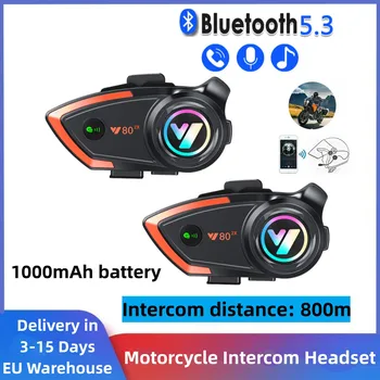 Y80 2X Мотоциклет Bluetooth 5.3 каска домофонна слушалка хендсфри Безжични водоустойчиви слушалки с шумопотискане с капацитет от 1000 mah