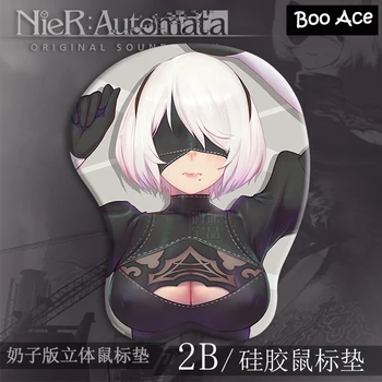 NieR: Automata 2B Gaming 3D Подложка За мишка Цици Breast със Силикон ГЕЛЕВОЙ Поставка за китките Размер 26 * 22 см