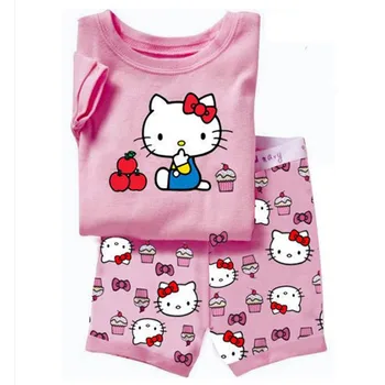 Детски шорти Sanrio на hello kitty с къси ръкави, пижами за момичета, хубава тениска с изображение, пижами