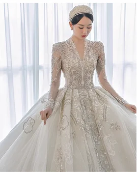 Сватбена рокля с дълги ръкави 2023 new bride във френски стил от леката основната прежда серия Mori с голям влак heavy industry luxury high-end t