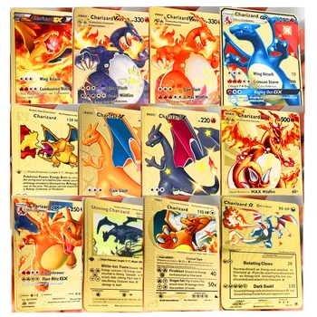 Игра на карти Pokemon Full Charizard от неръждаема стомана, са подбрани карта Аниме Battle Gold, играчки за деца, подарък за Коледа