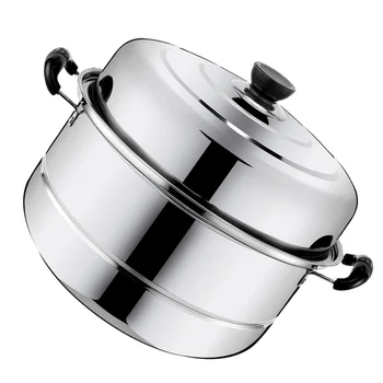 Тенджера-двойна котела от неръждаема стомана, съдове за готвене и за приготвяне на супа на пара, Тиган с двойно готвене на пара, кошница за съдове, Капак за съоръжения за съхранение на растителни