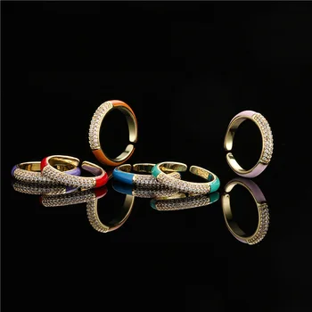 Европейските и американските модни бижута с микро-инкрустация, 8-цветен пръстен с геометричен цирконии под формата на маслени капки, жена