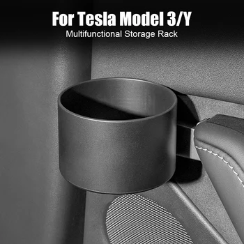 Автоматично определяне на вътрешната врата, Черно автомобилна поставка за чаши, буре за Tesla Model 3 Y, Кутия за съхранение на автомобила