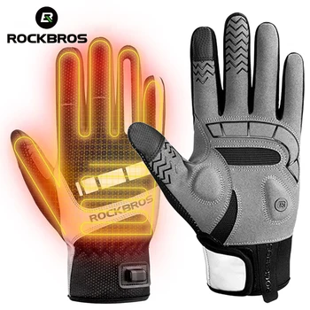 ROCKBROS Зимни Ръкавици с Електрически нагревател, Ветроупорен Велосипедни Топли Ски Ръкавици със сензорен екран с захранването от USB (1 размер по-бързо от нормалното)