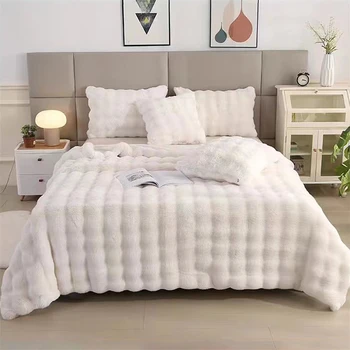Плюшевое одеяло от изкуствена кожа заек, зимата на топло, Супер Удобно одеало, Луксозно топло покривка за дивана, висококачествено пледовое одеяло