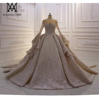 Сватбена рокля robe de mariee sirene с луксозни кружевными апликации и изгорени ръкави, изработени от кристал