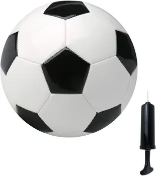 Футболна топка 5 размер с игла-помпа, класически Бял, Черен, плътен, от полиуретан, плътен, плетене, подходящи за игри в Юношескую Юношескую лигата Trainni