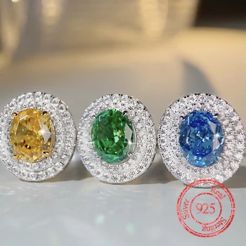 Истински тъмно синьо-Зелено на цвят, пръстени с высокоуглеродистыми диаманти За жени, бижута за годеж Овална кройка, бижута Uxury, Големи Сребърни пръстени