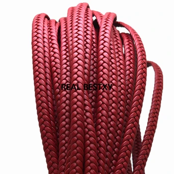 3 м / партида, приблизително 8 * 3 мм, червен оплетена кожа кабел, гривни, аксесоари, Кожено въже за направата на гривни със собствените си ръце, бижута със собствените си ръце