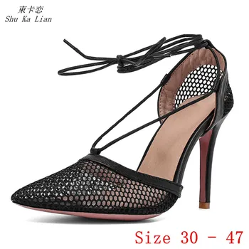 Дамски обувки на висок Ток 10 cm, Сандали-Гладиатори, Дамски официални Обувки за Сватба, Малко по-Големи Размери 30 31 32 - 42 43 44 45 46 47