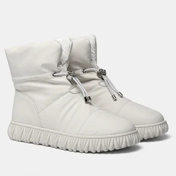 Дамски памучни обувки от естествена кожа в 2023 г., зимни плюшени дамски памучни обувки, разнообразни зимни обувки, непромокаеми хляб обувки