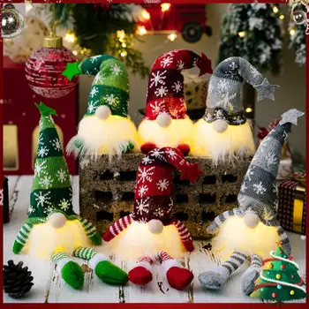 Вязаный Нажежен Джудже с Led Осветление Коледно Безлични Кукла Новост Вязаная Капачка Светещ Кукла Рудолф Коледен Начало Декор Коледни Подаръци