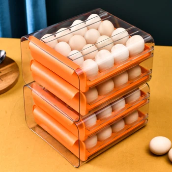 Двуслойни кутия за яйца Кутия за съхранение Органайзер Контейнер За съхранение Хладилник, Поставка за кутии за яйца Штабелируемые Кухненски Принадлежности
