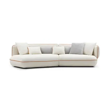 Ефектен извити разтегателен модулен диван с дълбока седалка, елегантен и минималистичен модерен диван, луксозна плюшен вълнена кърпа, бежов