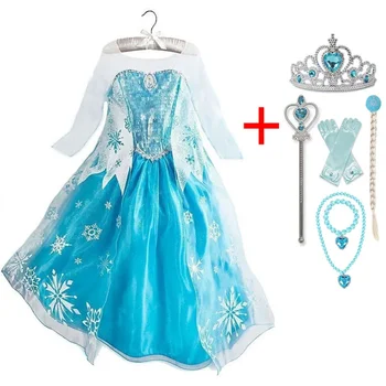 Принцеса рокля за момичета 3-10 години, костюм Снежна кралица на Елза, детски рокли с пайети, Карнавал за Хелоуин, детски кралят костюм за cosplay
