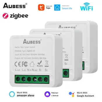AUBESS Sasha WiFi ZigBee Smart Wireless Switch 16A Поддръжка на 2-полосного за управление на Smart Life App Control Алекса Google Home Гласово Управление