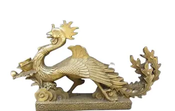 безплатна доставка 42 см китайска царска мед месинг известния vermeil врабче Птица феникс статуя летящият звяр