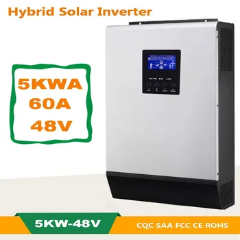 Слънчев инвертор с мощност 5 кВт PWM Автономен инвертор 48V 220V Хибриден инвертор с чиста синусна вълна и зарядно устройство на 60A