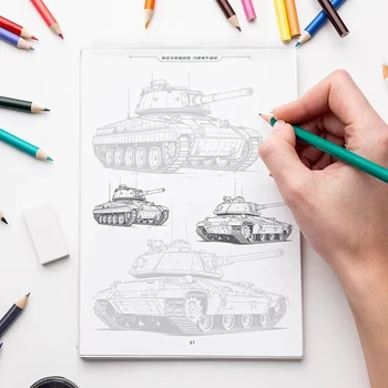Книга за копиране на скици, аниме за оцветяване за децата се учат да рисуват танк, кожа, войн, оръдието, боен кораб, кораб