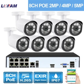 LOFAM H. 265 8CH 2MP 4MP 5MP POE NVR Комплект Система за Видеонаблюдение IP Камера IR Открит Водоустойчив Комплект за Видеонаблюдение HDMI 1080P