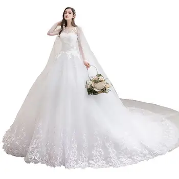 Сватбена рокля 2021 Новост с бална рокля Trian с дълъг ръкав Luxury Princess Bride Plus Size Vestido De Noiva