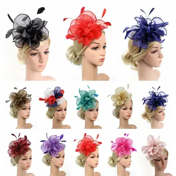 Превръзка на главата с цветна мрежа за момичета, Кралската надпревара Ascot, Сватба облекло е с цветна писалка, коктейл чай, шапки, шапки-чародейки