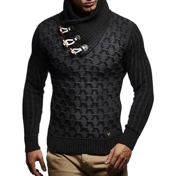Есенно-зимния пуловер с висока воротом за мъже 2023, нови ежедневни тънки мъжки джъмпери, пуловери, вязаный ретро пуловер с дълъг ръкав, пуловер за мъже