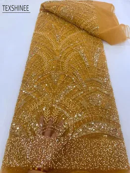 2023 Африканци Висококачествени модни мъниста Френски пайети Дантелени тъкани Telas Коледни материали за шивашки на сватбена рокля