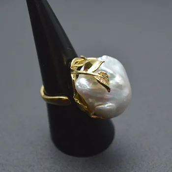 Висококачествени пръстени от 100% естествени бели перли, мъниста от перли барок голям размер, регулируем размер за бижута, луксозен подарък