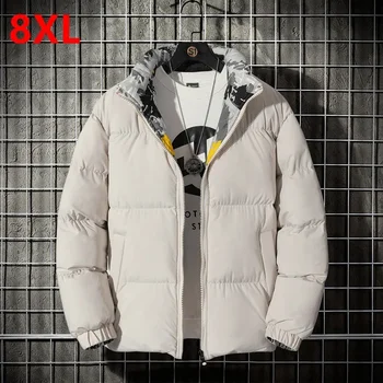 Мъжки памучен яке, удебелени, топло, двустранен, с принтом надигна размер, модерно брендовое зимно палто fat couple 120 кг 8xl
