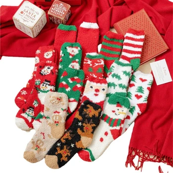 Коледни Чорапи Дамски Чорапи Червен Сладък Санта Елена Топъл и Уютен Пухкави Пръсти на Коледа, Нова Година, Зимен Женски Подарък Чорап За Момичета