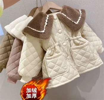 Зимна Нова руното яке за момичета, детски памучни палто с подплата, утолщенное топло палто, обикновена паркове за деца, детски връхни облекла