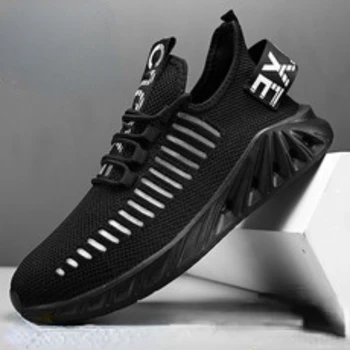 Мъжки спортни обувки, леки маратонки за бягане, ежедневни дишащи Дамски нескользящие Удобни Черни Големи размери 39-46