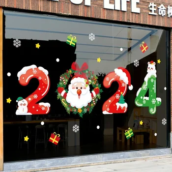 2024, Стикер на прозореца с Коледа, Снежинка, снимки на Дядо Коледа, Коледна стикер на стената, Коледни декорации за прозорци, Коледен подарък
